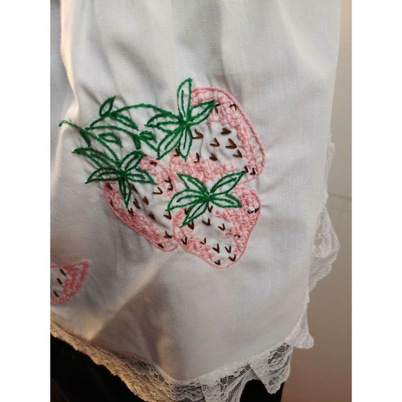 Half Apron Waist Tie White Lace Embroidered Fruit - Picture 4 of 5